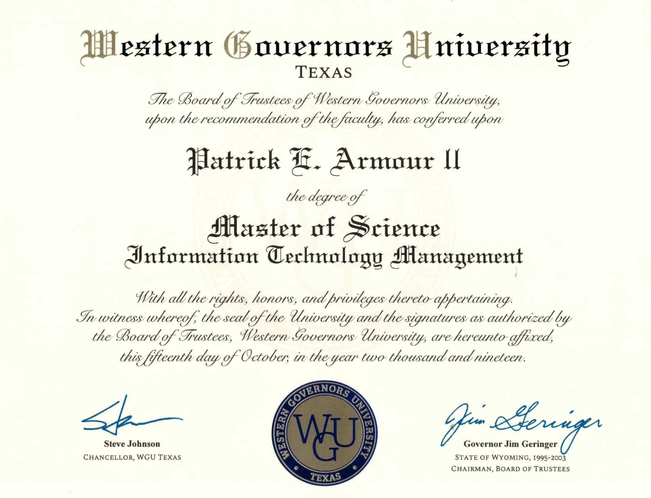 Master of Information Technology Management Diploma